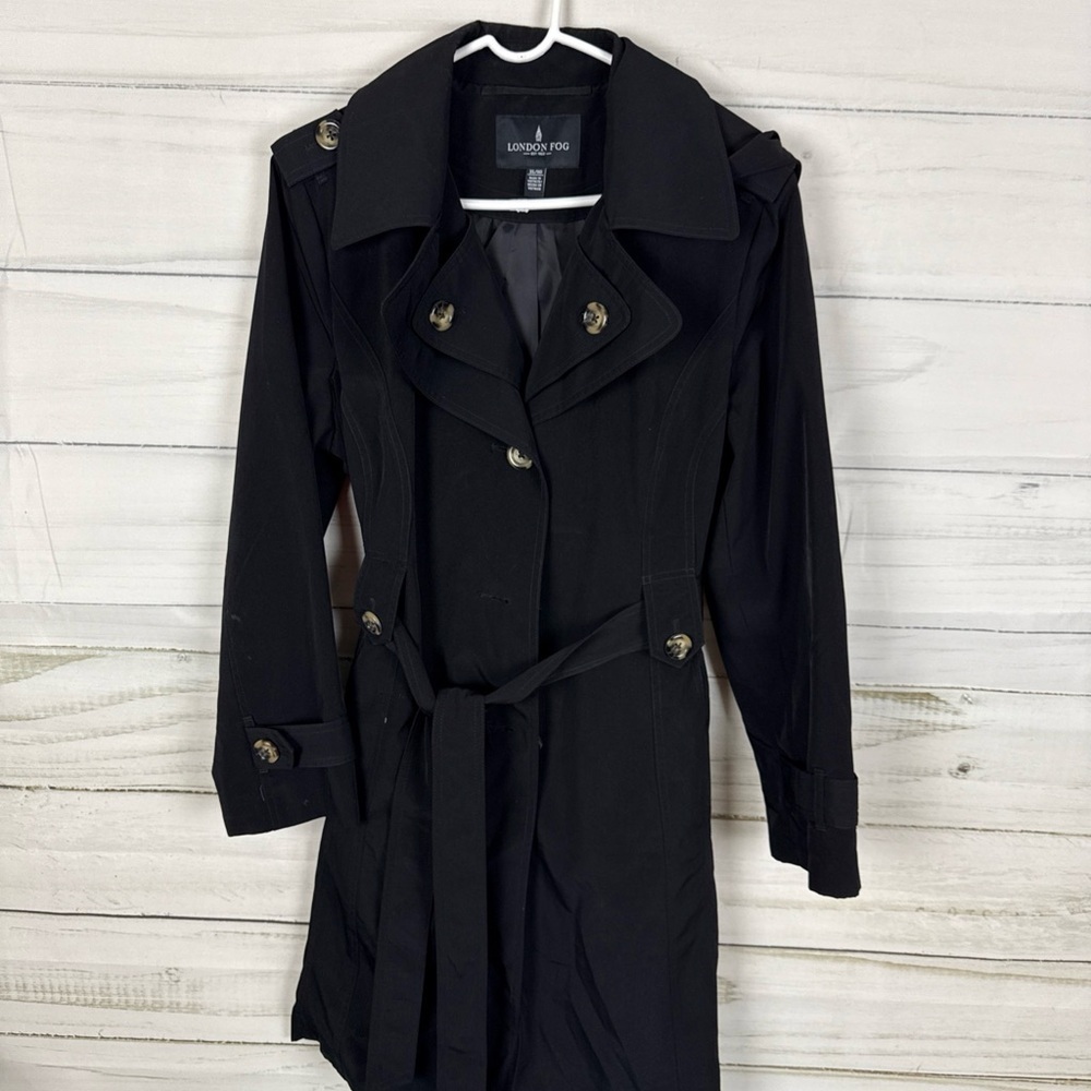 London Fog Black Trench Coat Classic Style - Picture 2 of 8